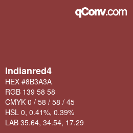 Nom de la couleur: Indianred4 HEX #8B3A3A | qconv.com