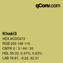 Nom de la couleur: Khaki3 HEX #CDC673 | qconv.com