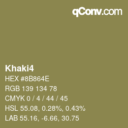 Nom de la couleur: Khaki4 HEX #8B864E | qconv.com