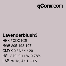 Nom de la couleur: Lavenderblush3 HEX #CDC1C5 | qconv.com