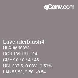 Nom de la couleur: Lavenderblush4 HEX #8B8386 | qconv.com