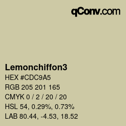 Nom de la couleur: Lemonchiffon3 HEX #CDC9A5 | qconv.com