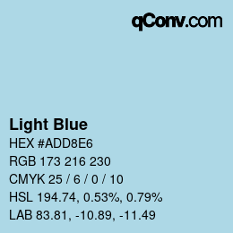 Nom de la couleur: Light Blue HEX #ADD8E6 | qconv.com