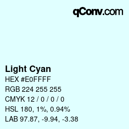 Nom de la couleur: Light Cyan HEX #E0FFFF | qconv.com