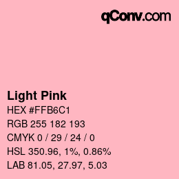 Nom de la couleur: Light Pink HEX #FFB6C1 | qconv.com