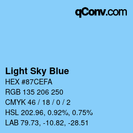 Nom de la couleur: Light Sky Blue HEX #87CEFA | qconv.com