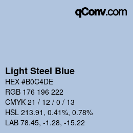 Nom de la couleur: Light Steel Blue HEX #B0C4DE | qconv.com