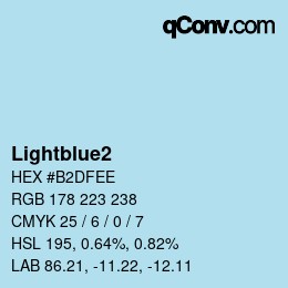 Nom de la couleur: Lightblue2 HEX #B2DFEE | qconv.com