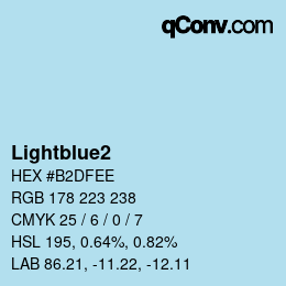 颜色名称: Lightblue2 HEX #B2DFEE | qconv.com