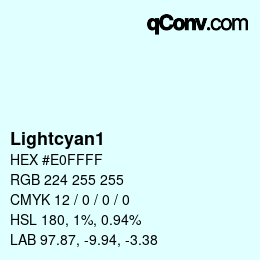 Nom de la couleur: Lightcyan1 HEX #E0FFFF | qconv.com