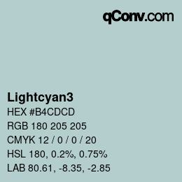 カラー名: Lightcyan3 HEX #B4CDCD | qconv.com