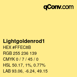 Nom de la couleur: Lightgoldenrod1 HEX #FFEC8B | qconv.com