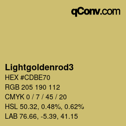 Nom de la couleur: Lightgoldenrod3 HEX #CDBE70 | qconv.com