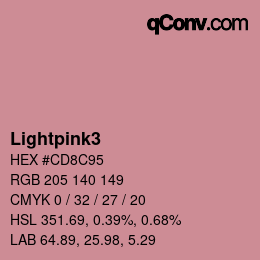 Nom de la couleur: Lightpink3 HEX #CD8C95 | qconv.com