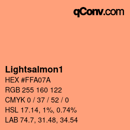 颜色名称: Lightsalmon1 HEX #FFA07A | qconv.com