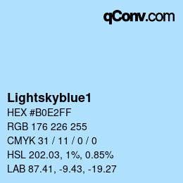 カラー名: Lightskyblue1 HEX #B0E2FF | qconv.com