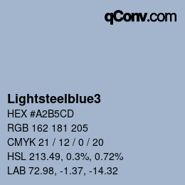 カラー名: Lightsteelblue3 HEX #A2B5CD | qconv.com