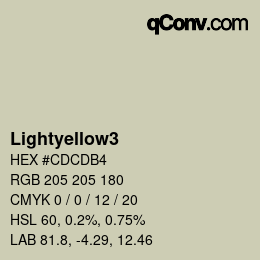 Nom de la couleur: Lightyellow3 HEX #CDCDB4 | qconv.com