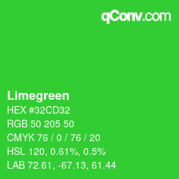 Nom de la couleur: Limegreen HEX #32CD32 | qconv.com