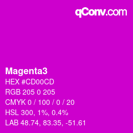 カラー名: Magenta3 HEX #CD00CD | qconv.com