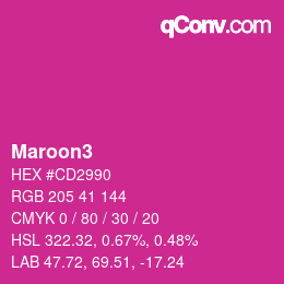 カラー名: Maroon3 HEX #CD2990 | qconv.com