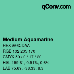 カラー名: Medium Aquamarine HEX #66CDAA | qconv.com