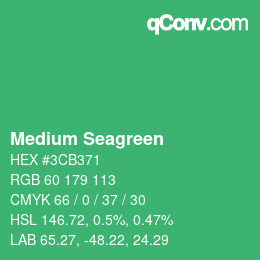 颜色名称: Medium Seagreen HEX #3CB371 | qconv.com