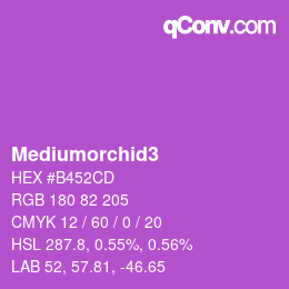 Nom de la couleur: Mediumorchid3 HEX #B452CD | qconv.com