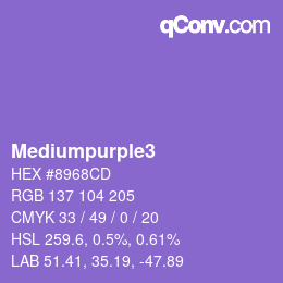 カラー名: Mediumpurple3 HEX #8968CD | qconv.com