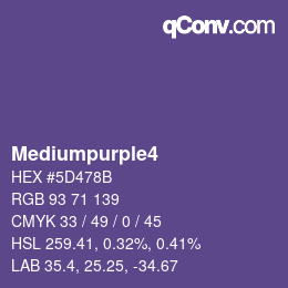 Nom de la couleur: Mediumpurple4 HEX #5D478B | qconv.com