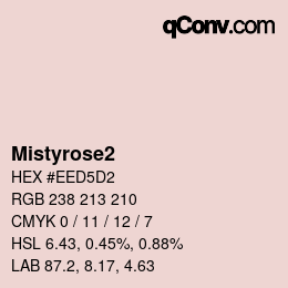 Nom de la couleur: Mistyrose2 HEX #EED5D2 | qconv.com