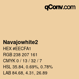 Nom de la couleur: Navajowhite2 HEX #EECFA1 | qconv.com