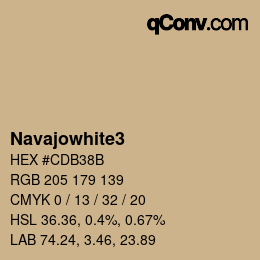 颜色名称: Navajowhite3 HEX #CDB38B | qconv.com