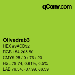 カラー名: Olivedrab3 HEX #9ACD32 | qconv.com