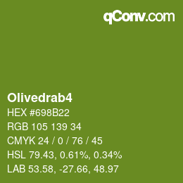 Nom de la couleur: Olivedrab4 HEX #698B22 | qconv.com