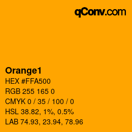 Nom de la couleur: Orange1 HEX #FFA500 | qconv.com