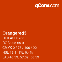 Farbname: Orangered3 HEX #CD3700 | qconv.com