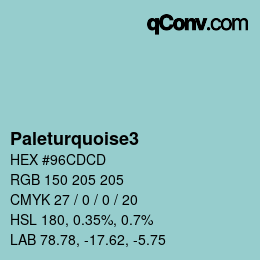 Nom de la couleur: Paleturquoise3 HEX #96CDCD | qconv.com