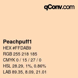 カラー名: Peachpuff1 HEX #FFDAB9 | qconv.com