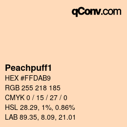 颜色名称: Peachpuff1 HEX #FFDAB9 | qconv.com