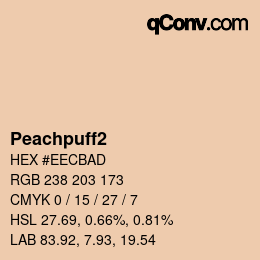 Nom de la couleur: Peachpuff2 HEX #EECBAD | qconv.com