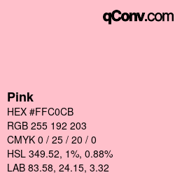 Nom de la couleur: Pink HEX #FFC0CB | qconv.com