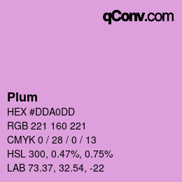 颜色名称: Plum HEX #DDA0DD | qconv.com