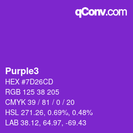 Nom de la couleur: Purple3 HEX #7D26CD | qconv.com