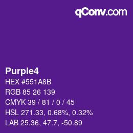 Nom de la couleur: Purple4 HEX #551A8B | qconv.com