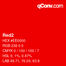 Nom de la couleur: Red2 HEX #EE0000 | qconv.com