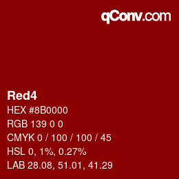 颜色名称: Red4 HEX #8B0000 | qconv.com