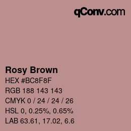 Nom de la couleur: Rosy Brown HEX #BC8F8F | qconv.com