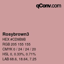 Nom de la couleur: Rosybrown3 HEX #CD9B9B | qconv.com