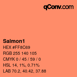 Nom de la couleur: Salmon1 HEX #FF8C69 | qconv.com